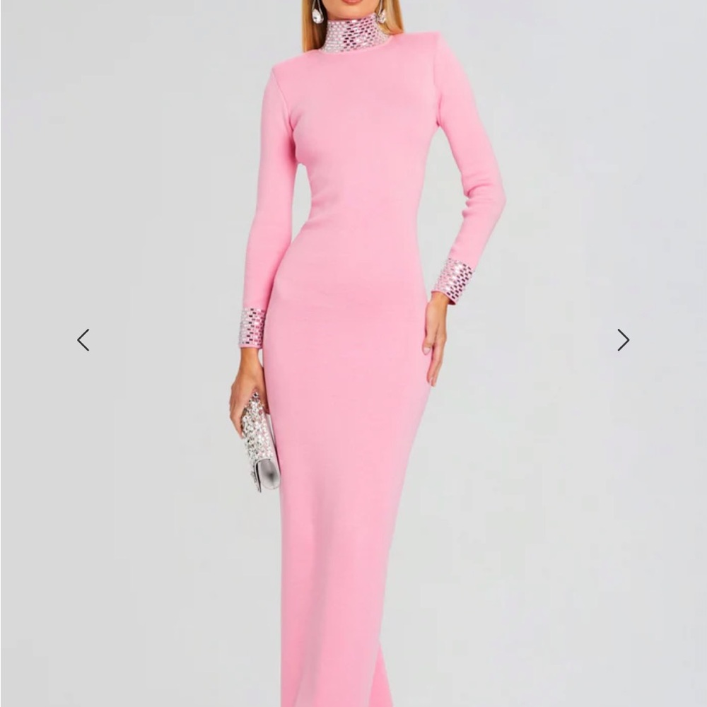 Retrofete Pink Long Sleeve Dress with Silver Accents